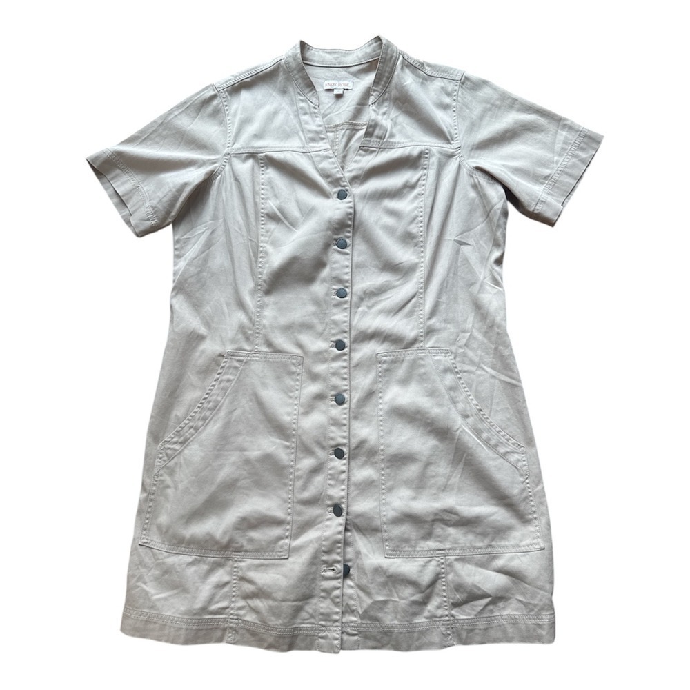 Knox Rose Khaki Utility Button Front Short Sleeve Dress Women's Medium